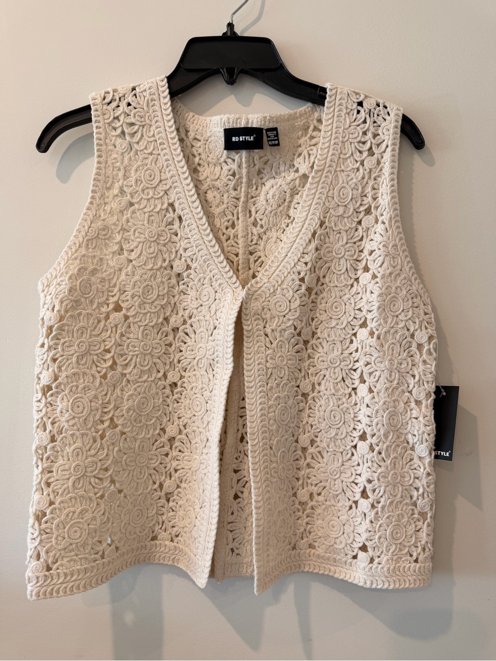 RD Style Off-White Crochet Floral Vest